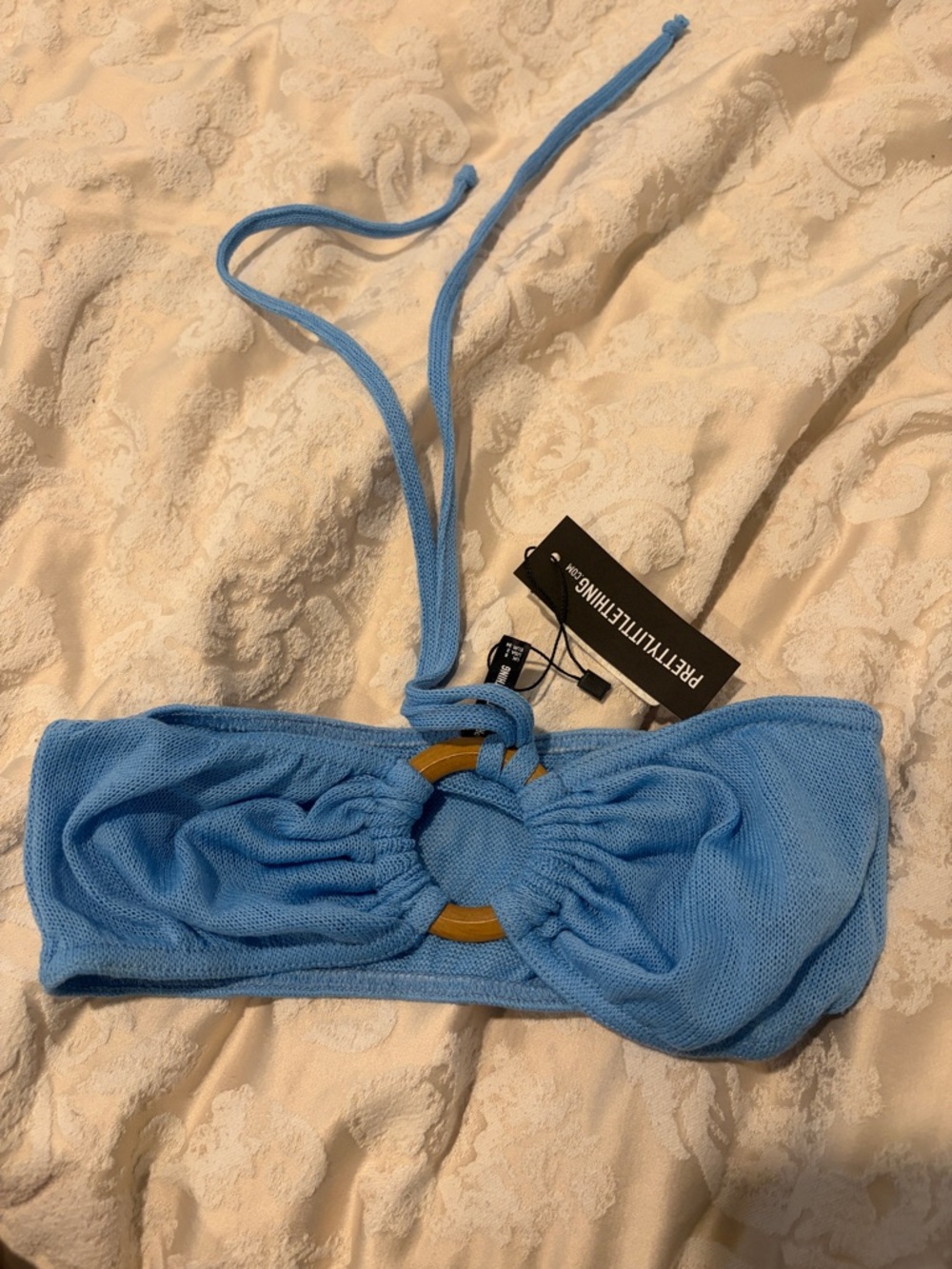 PrettyLittleThing Cornflower Blue Knit Ring-Front Bandeau Top